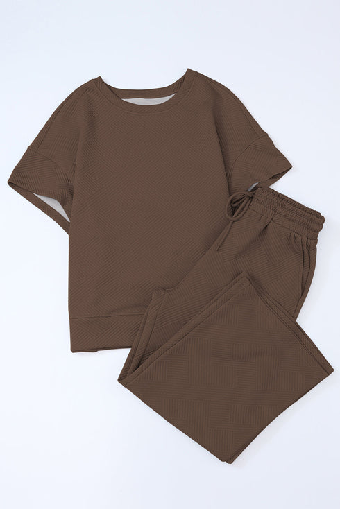 Textured Solid Loose Fit Wide Leg Pant Set