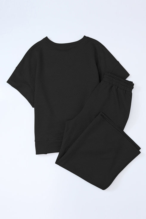 Textured Solid Loose Fit Wide Leg Pant Set