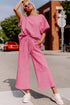 Textured Solid Loose Fit Wide Leg Pant Set