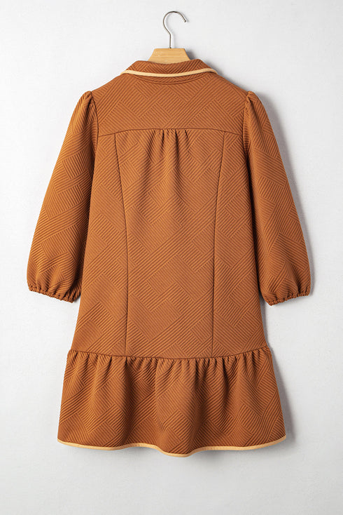 Textured Solid Quarter Zip Collar Bracelet Sleeve Mini Dress