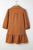 Textured Solid Quarter Zip Collar Bracelet Sleeve Mini Dress