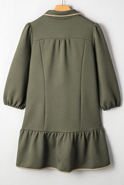 Textured Solid Quarter Zip Collar Bracelet Sleeve Mini Dress