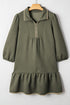 Textured Solid Quarter Zip Collar Bracelet Sleeve Mini Dress