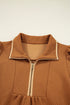 Textured Solid Quarter Zip Collar Bracelet Sleeve Mini Dress