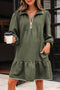 Textured Solid Quarter Zip Collar Bracelet Sleeve Mini Dress
