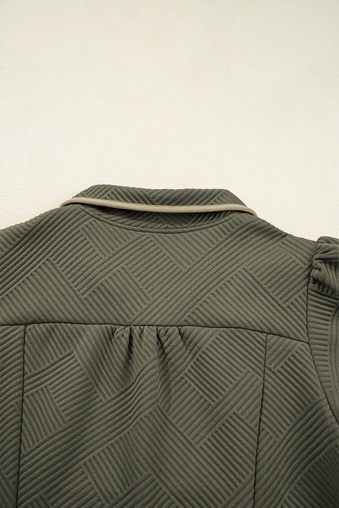 Textured Solid Quarter Zip Collar Bracelet Sleeve Mini Dress