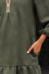 Textured Solid Quarter Zip Collar Bracelet Sleeve Mini Dress