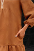 Textured Solid Quarter Zip Collar Bracelet Sleeve Mini Dress