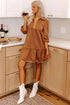 Textured Solid Quarter Zip Collar Bracelet Sleeve Mini Dress