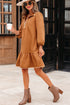 Textured Solid Quarter Zip Collar Bracelet Sleeve Mini Dress