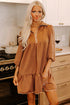 Textured Solid Quarter Zip Collar Bracelet Sleeve Mini Dress