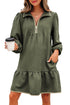Textured Solid Quarter Zip Collar Bracelet Sleeve Mini Dress