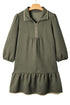 Textured Solid Quarter Zip Collar Bracelet Sleeve Mini Dress