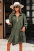 Textured Solid Quarter Zip Collar Bracelet Sleeve Mini Dress