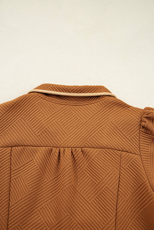 Textured Solid Quarter Zip Collar Bracelet Sleeve Mini Dress