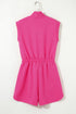 Textured Solid Short Sleeve Half Zip Drawstring Romper