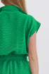 Textured Solid Short Sleeve Half Zip Drawstring Romper