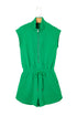 Textured Solid Short Sleeve Half Zip Drawstring Romper