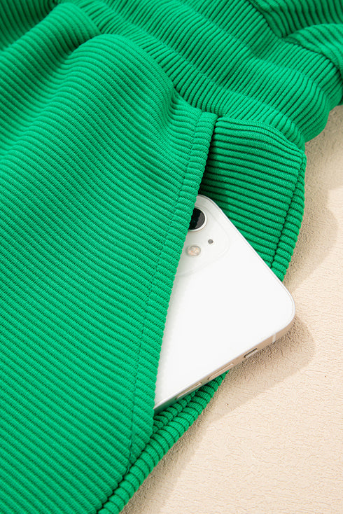 Textured Solid Short Sleeve Half Zip Drawstring Romper