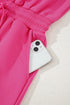 Textured Solid Short Sleeve Half Zip Drawstring Romper