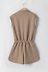 Textured Solid Short Sleeve Half Zip Drawstring Romper