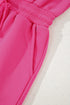 Textured Solid Short Sleeve Half Zip Drawstring Romper