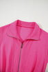 Textured Solid Short Sleeve Half Zip Drawstring Romper