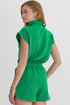 Textured Solid Short Sleeve Half Zip Drawstring Romper