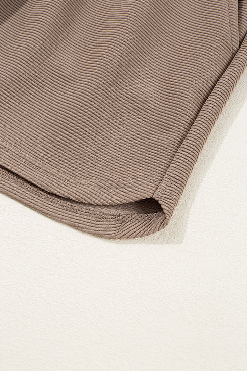 Textured Solid Short Sleeve Half Zip Drawstring Romper