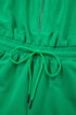 Textured Solid Short Sleeve Half Zip Drawstring Romper