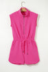 Textured Solid Short Sleeve Half Zip Drawstring Romper