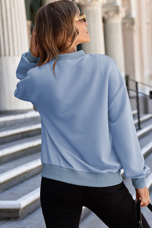 Textured Solid Stand Neck Zip Up Bomber Jacket