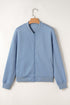 Textured Solid Stand Neck Zip Up Bomber Jacket