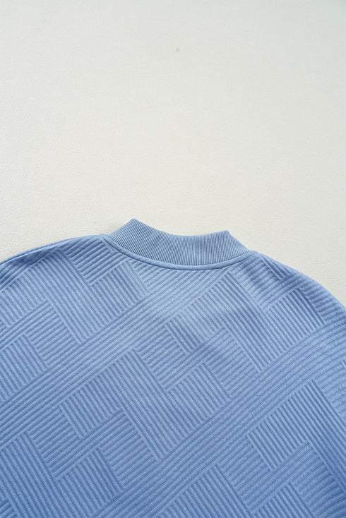 Textured Solid Stand Neck Zip Up Bomber Jacket