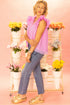 Textured Solid Tassel Tie Ruffle Short Sleeve Blouse