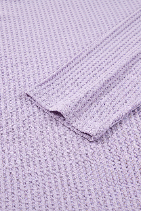 Textured Solid Waffle Knit Button Front Cardigan