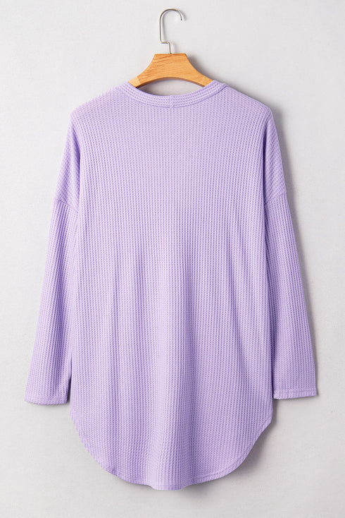 Textured Solid Waffle Knit Button Front Cardigan