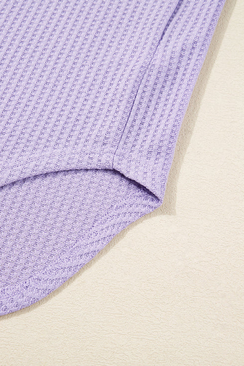 Textured Solid Waffle Knit Button Front Cardigan