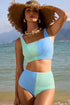 Textured Square Neck High Waisted Two Piece Swimsuit