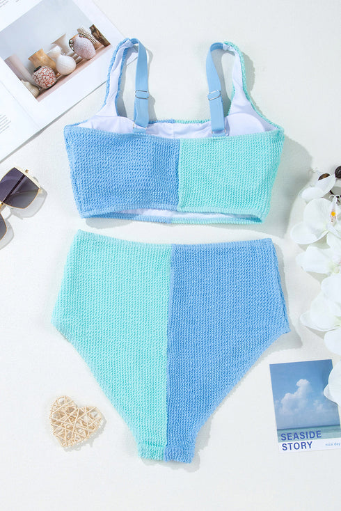 Textured Square Neck High Waisted Two Piece Swimsuit