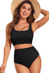 Textured Square Neck High Waisted Two Piece Swimsuit
