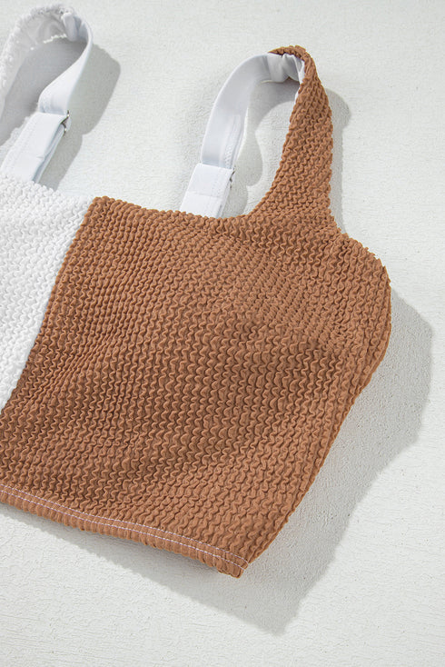 Textured Square Neck High Waisted Two Piece Swimsuit