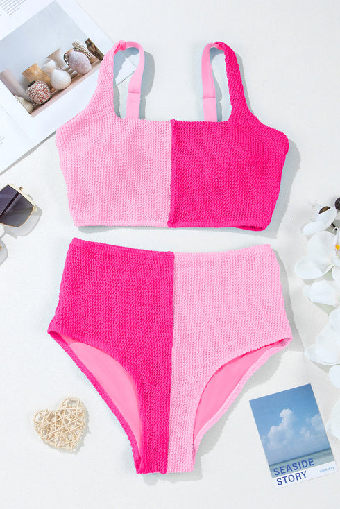 Textured Square Neck High Waisted Two Piece Swimsuit