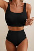 Textured Square Neck High Waisted Two Piece Swimsuit