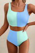 Textured Square Neck High Waisted Two Piece Swimsuit