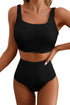 Textured Square Neck High Waisted Two Piece Swimsuit
