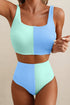 Textured Square Neck High Waisted Two Piece Swimsuit