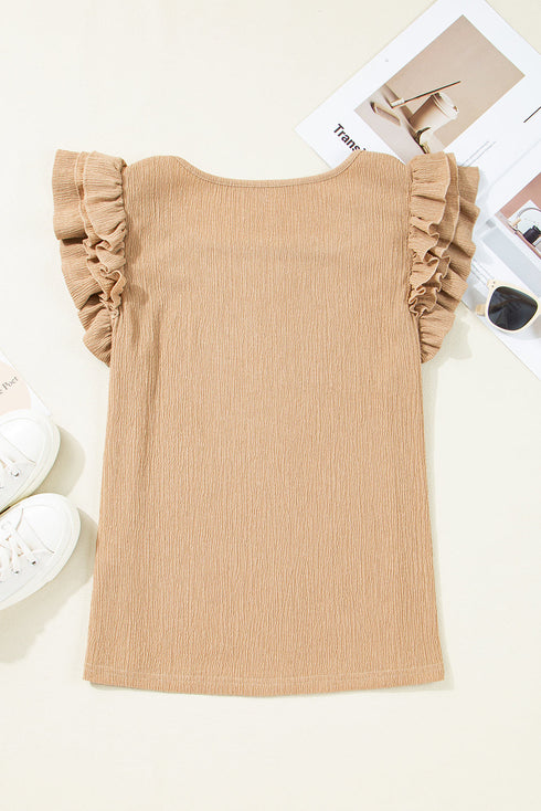 Textured Square Neck Layered Ruffle Sleeve Top
