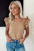 Textured Square Neck Layered Ruffle Sleeve Top