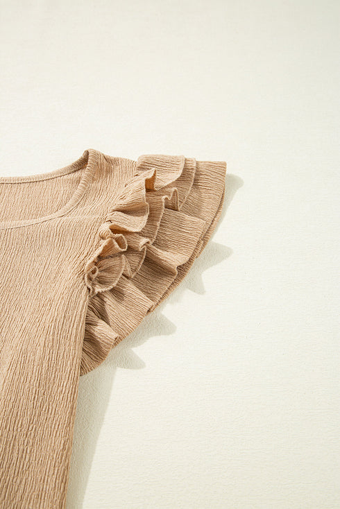 Textured Square Neck Layered Ruffle Sleeve Top